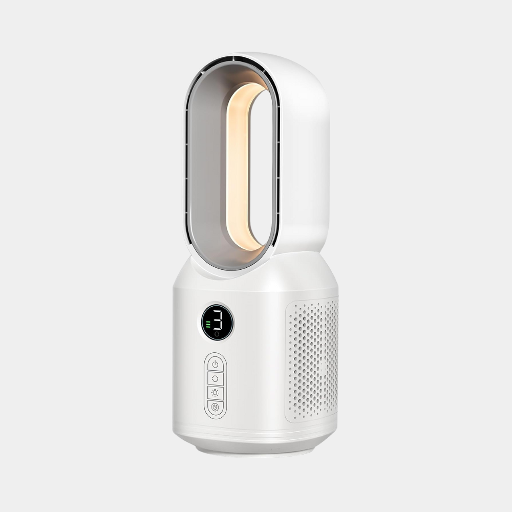 White Wide Oscillation Smart LED Light Gift Kids Office Bedroom Cooling Bladeless Desk Fan