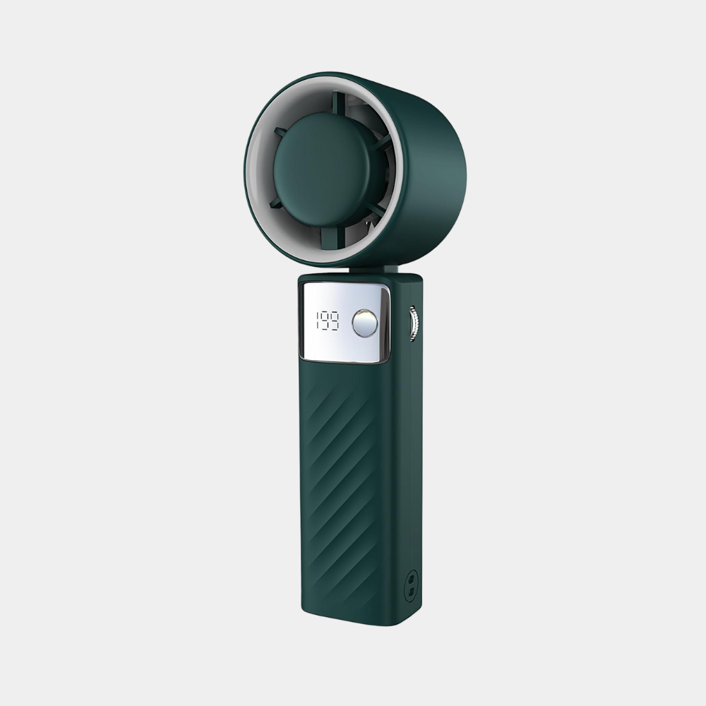 Dark Green Battery Powered 199 Speed Digital Display Portable Quiet Handheld Fan