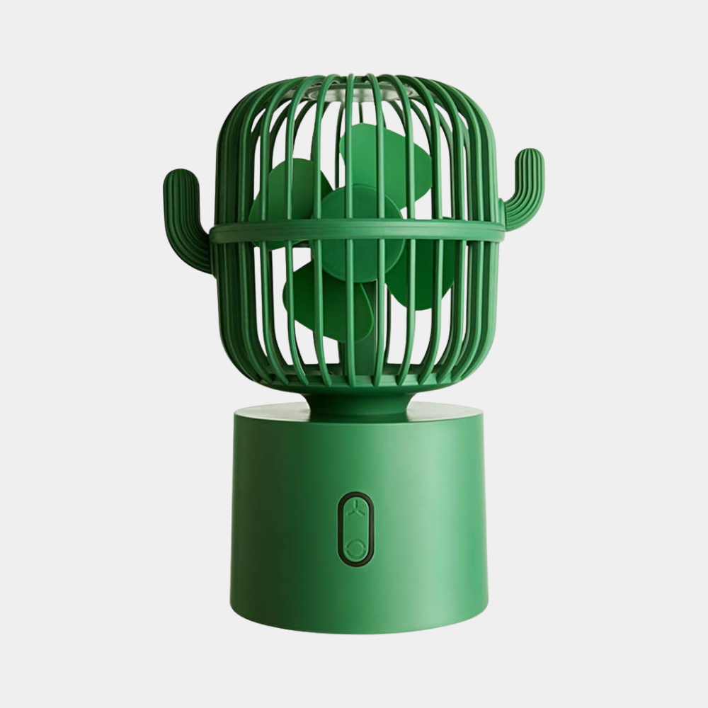 Green Battery Powered Cactus Desktop Fan 3 Blade Quiet High Speed Personal Fan