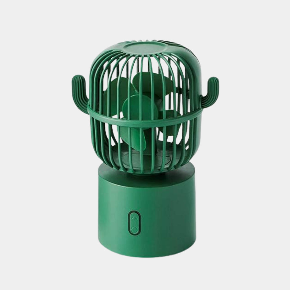 Green Battery Powered Cactus Desktop Fan 3 Blade Quiet High Speed Personal Fan