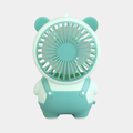 Blue Battery Powered Cartoon Bear Handheld Fan 4 Blade Quiet High Speed Fan