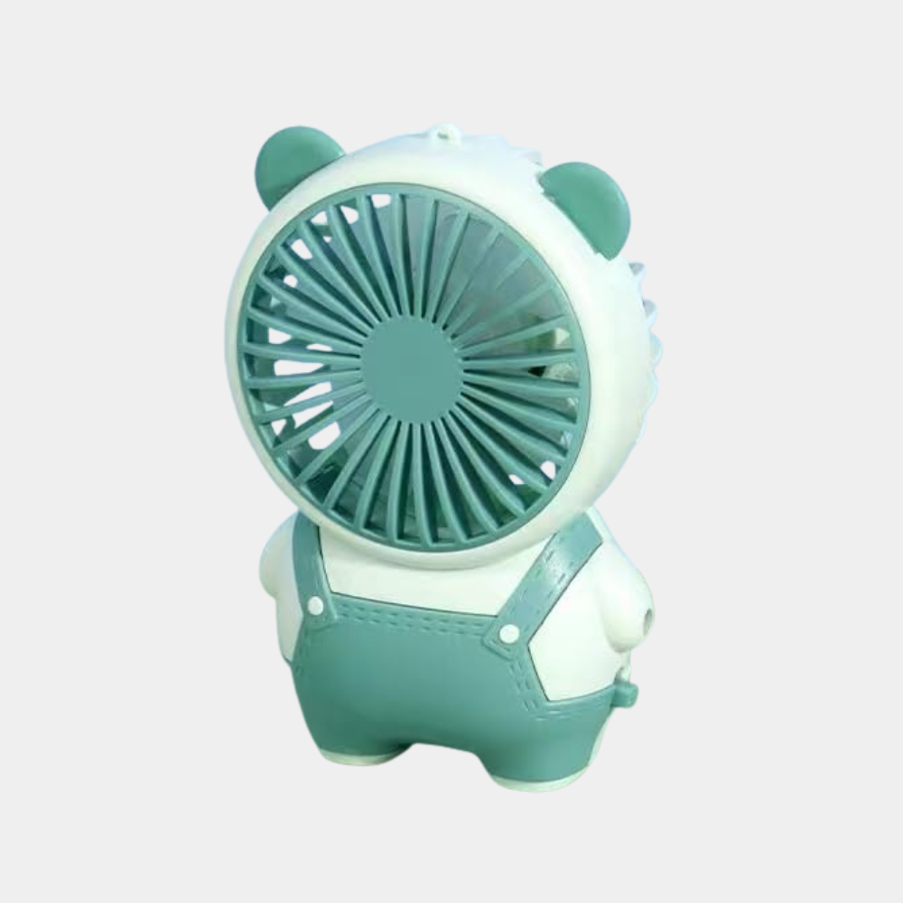 Blue Battery Powered Cartoon Bear Handheld Fan 4 Blade Quiet High Speed Fan