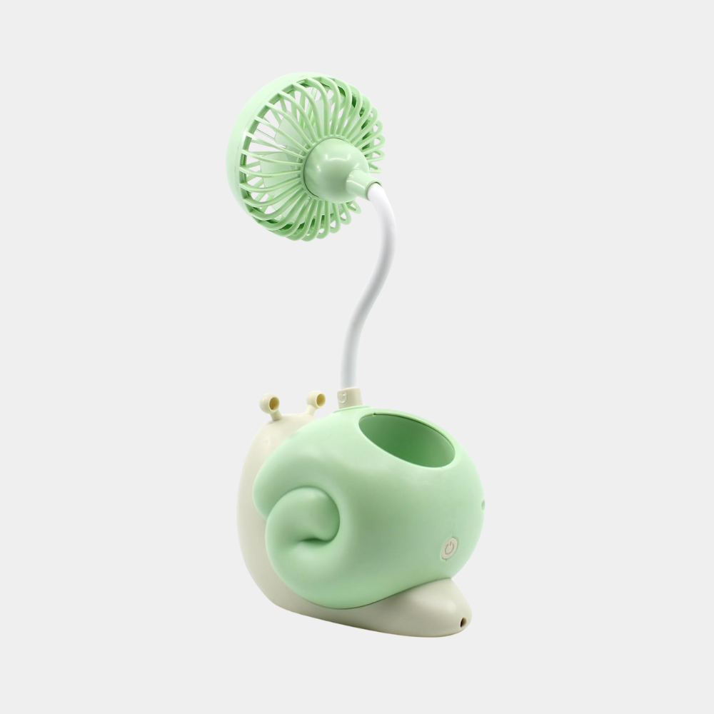 Green Battery Powered Snail Shaped Pen Holder Portable High Speed Personal Fan