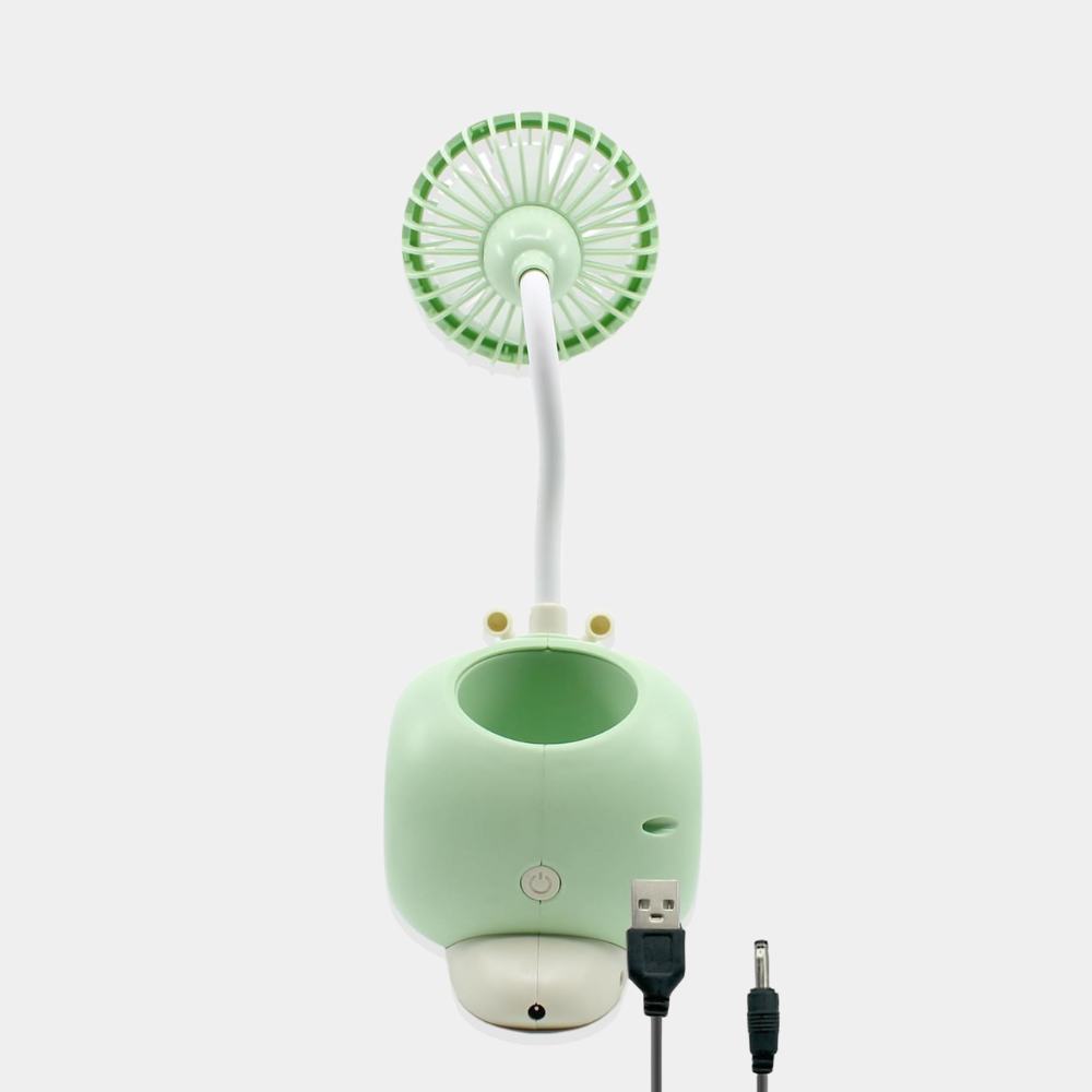 Green Battery Powered Snail Shaped Pen Holder Portable High Speed Personal Fan