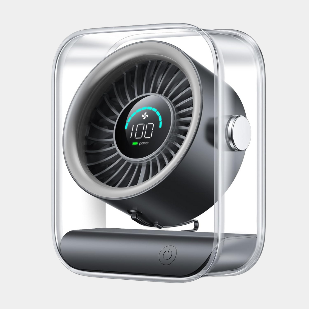Black Battery Powered 100 Speed Digital Display Portable Quiet Modern Desk Fan